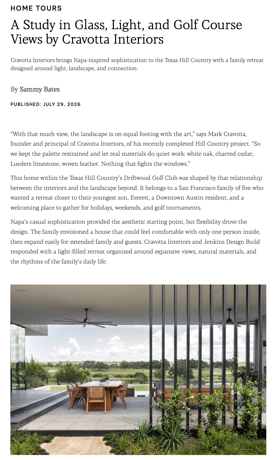 Austin Home feature on Cravotta Interiors' Driftwood project
